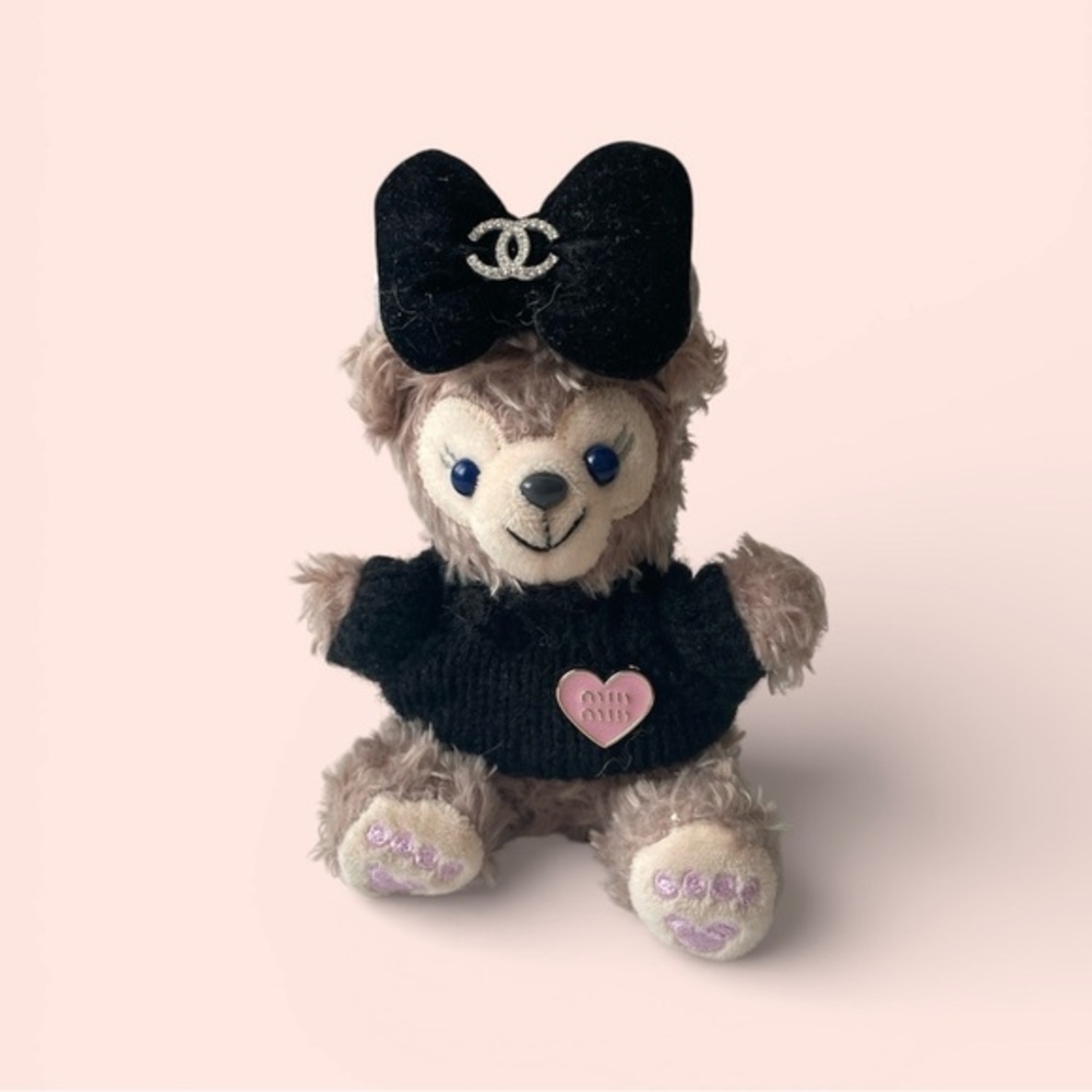 LinaBell Bear Plush Keychain Soft Cute Bow Black Sweater Pink Pin Gift